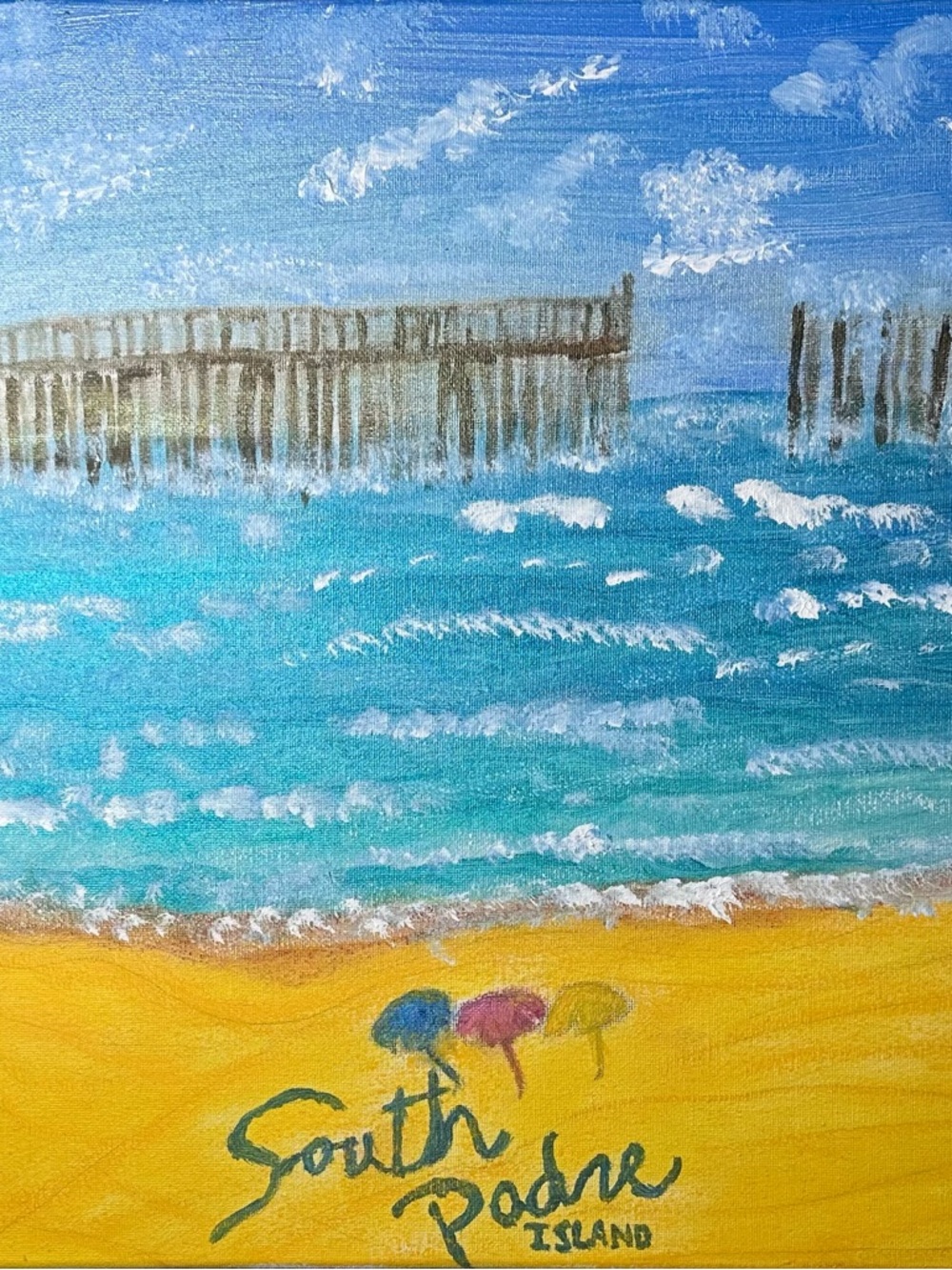 South Padre Island Beach Art Print - Blue, Turquoise, Yellow